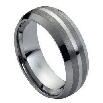 Brushed Men's Tungsten Ring with Polished Shiny Center - 8mm