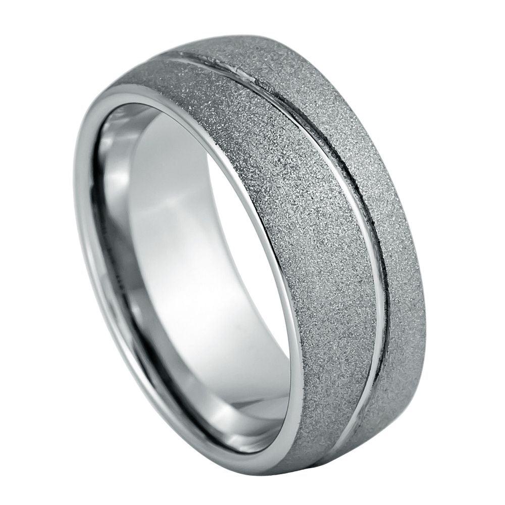 Men's Tungsten Ring with Stoned Frosted Finish and Swirl Center - 8mm