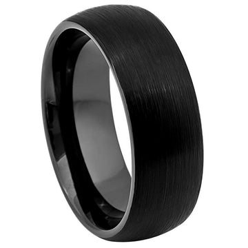 Domed Black Men's Tungsten Ring with Brushed Finish - 8mm