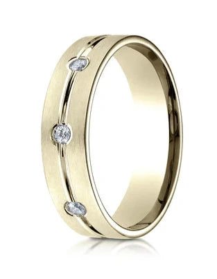 The Handsome Men's 14K Yellow Gold Wedding Ring with 8 Diamonds 6mm