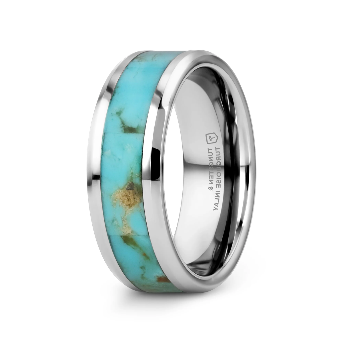 The Pierre Polished Tungsten Ring Light Blue Turquoise Stone Polished ...