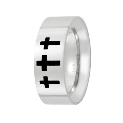 The Trinity Men's Stainless Steel Triple Cross Ring with Flat Face