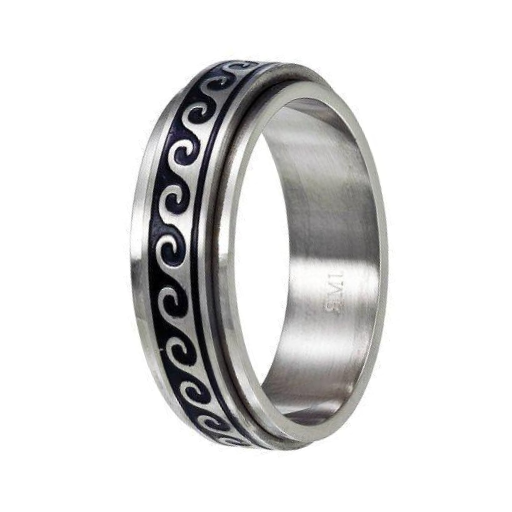 The Current Polished and Antiqued Men's Wave Spinner Ring -8mm