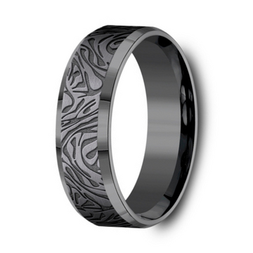 The Katana Men's Black Tantalum Faux Mokume Pattern Band 7mm