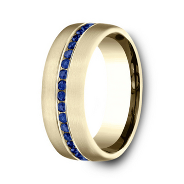 The Viscount Men's 7.5mm 14K Yellow Gold with Blue Channel Set Sapphires Wedding Band
