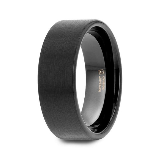 The San Antonio Flat Black Tungsten Brushed Finish Mens Ring 6mm or 8mm