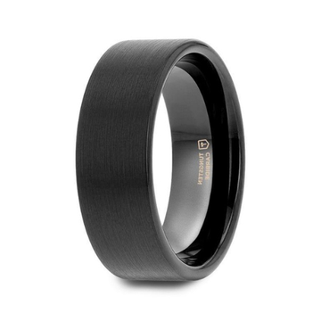 The San Antonio Flat Black Tungsten Brushed Finish Mens Ring 6mm or 8mm