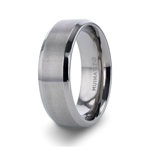 The Shire Titanium Brushed Center Men’s Flat Ring Polished Beveled Edges 6mm or 8mm