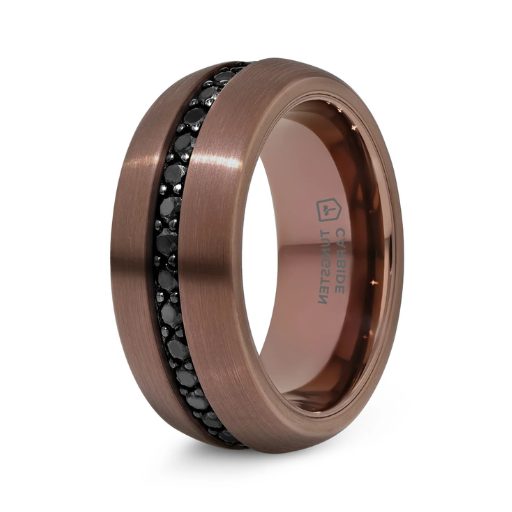 The Artemis Espresso Tungsten Carbide Men's Ring with Black Sapphires 8mm