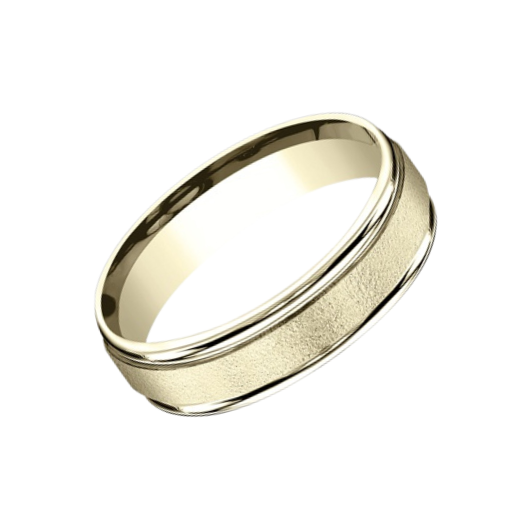 The Washington 6mm Wire Finish Men's Polished Edges Wedding Ring 14k Y ...