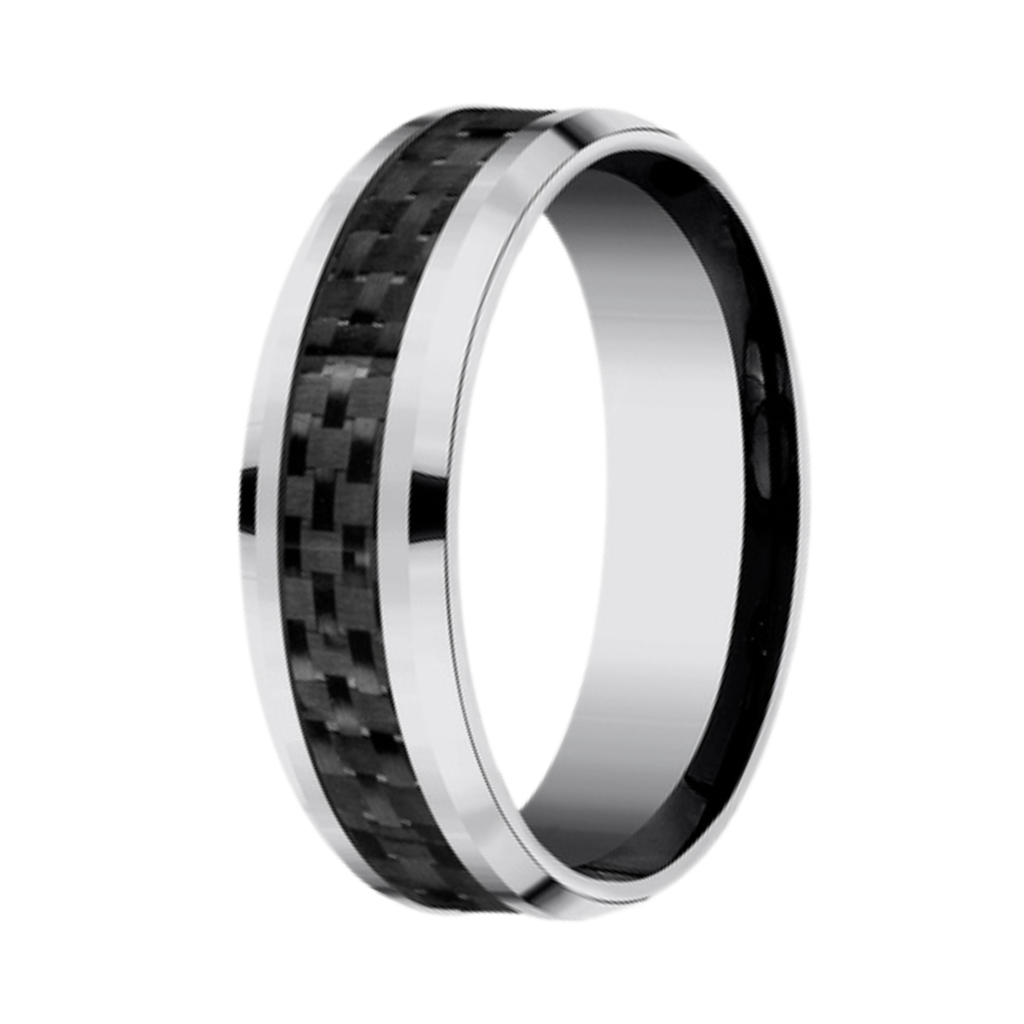 The Hamilton Men's Tungsten Ring Black Carbon Fiber Center Polished Ed ...