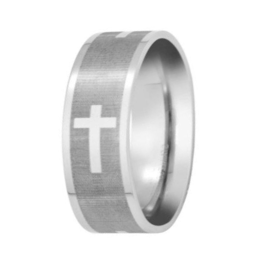 The Faithmark Stainless Steel Polished Laser Engraved Cross Ring