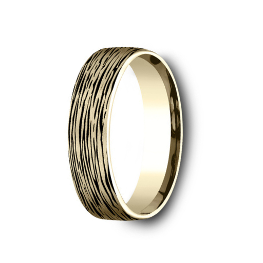 The Rowan 14K Yellow Gold Horizontal Black Bark Design Mens Ring 6.5mm