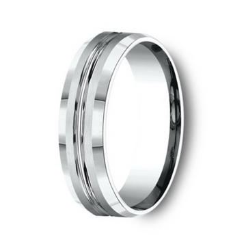 6mm Satin Finish 14k White Gold Concave Center Cut Wedding Band for Men