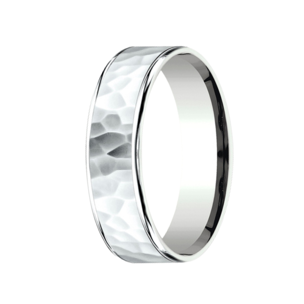 The Slater Men's Platinum Hammered Center Thin Polished Edge Ring 6.5m ...
