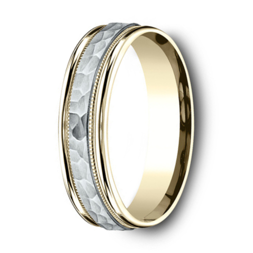 The Baxter Two-Tone Men's Ring in 14K W&Y Gold with Hammered Accent 6mm