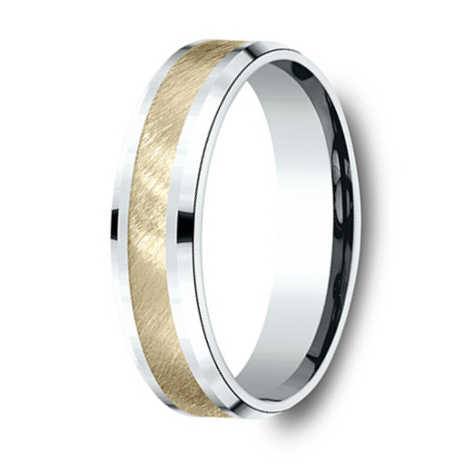 Men's 6mm 10K Yellow and White Gold Swirl Finish Center Bevel Edge