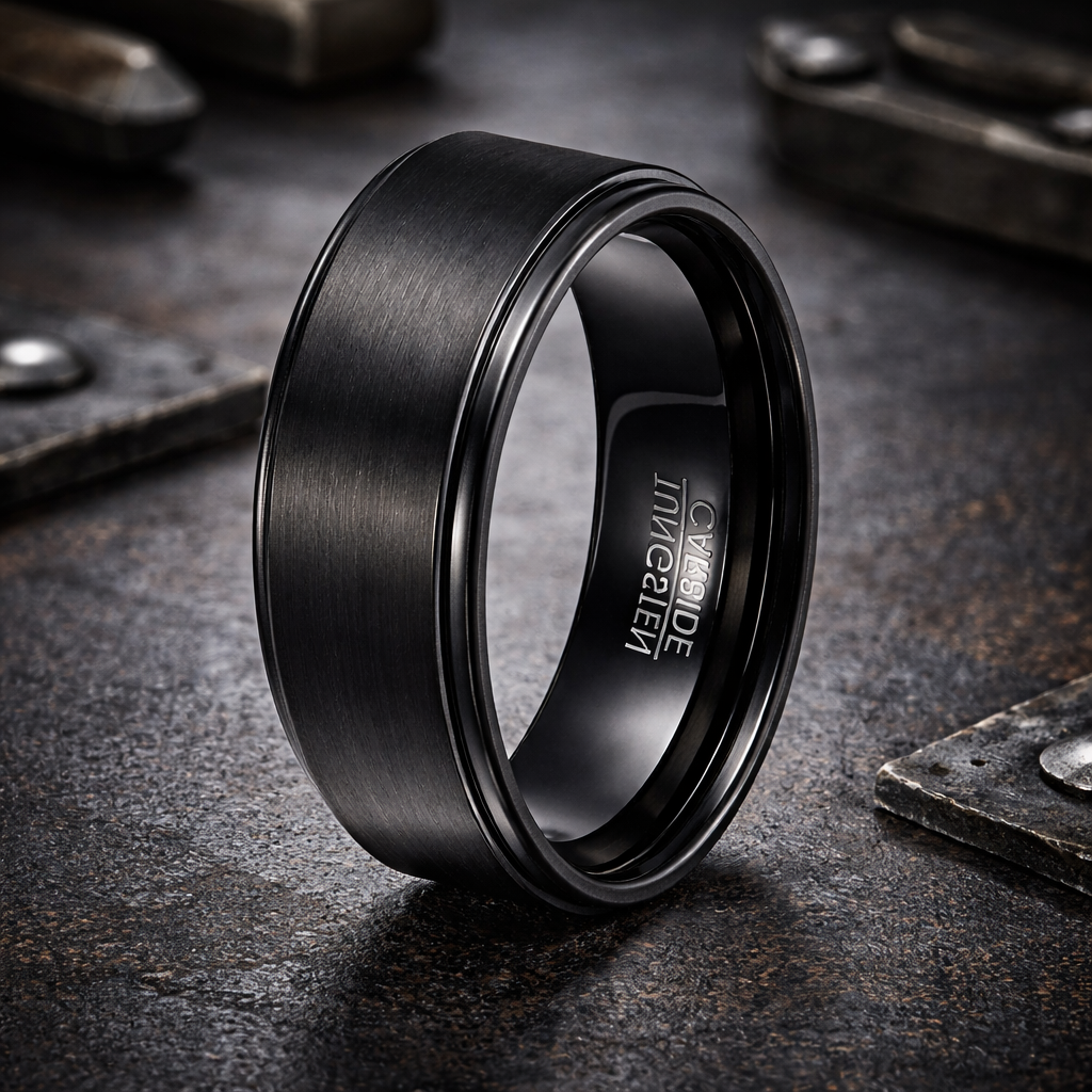 The Apex Noir Contemporary Black Tungsten Men's Ring with Polished