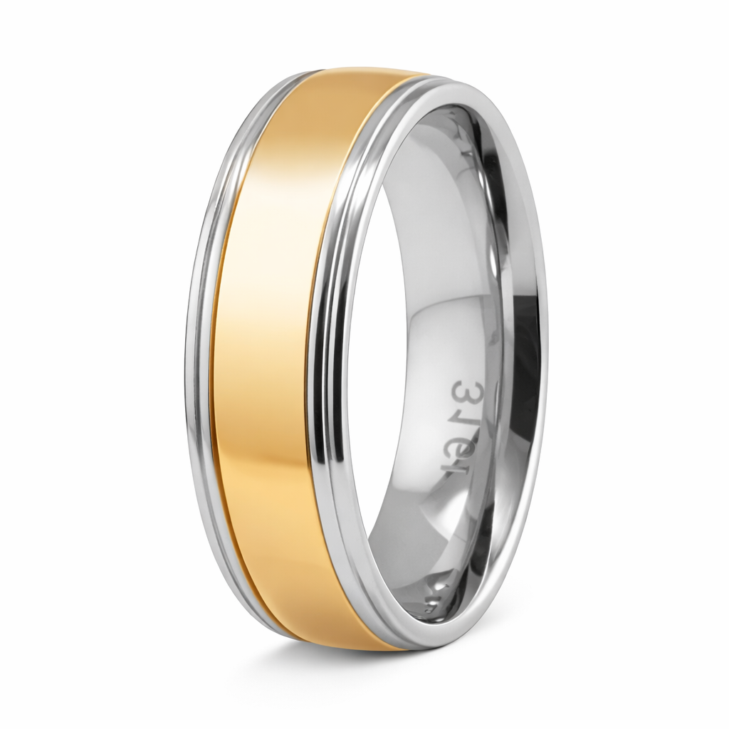 The Axis Men's Stainless Steel Wedding Band with Two-Tone Polished