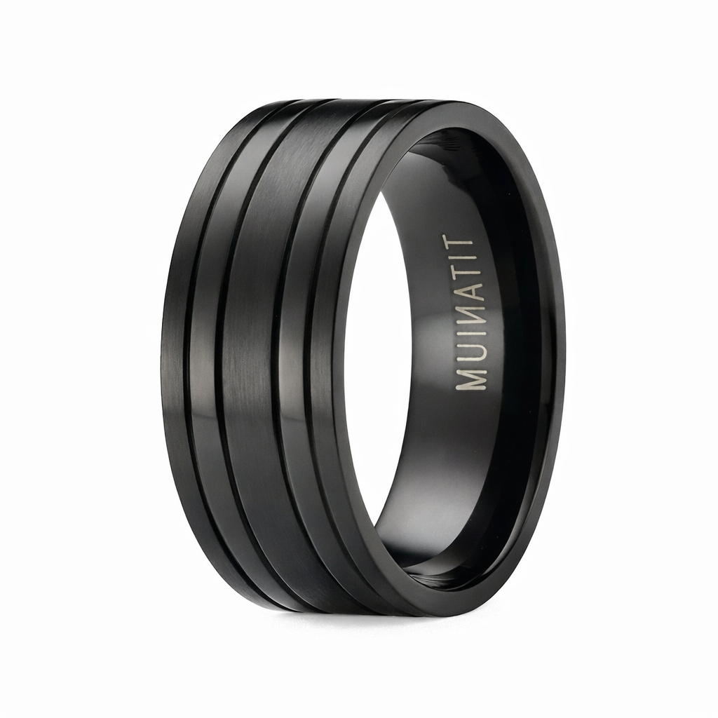 8mm Black Brushed Titanium Band Ring – GTHIC Black Titanium Ring 8mm​​ display picture 1