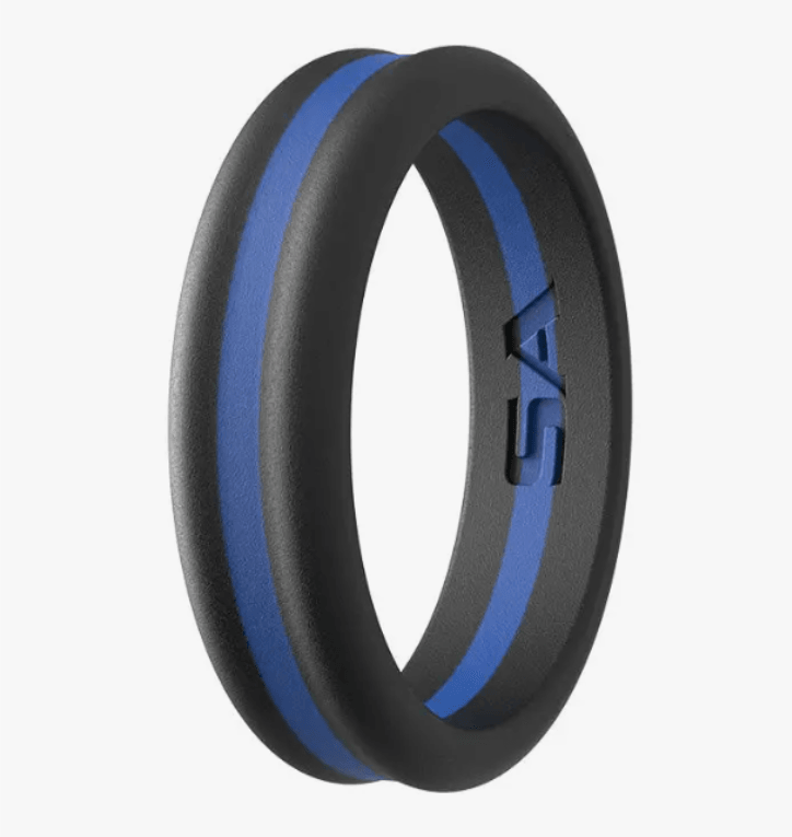 Silicone Men's Ring in Black and Blue Tone with Rounded Edges
