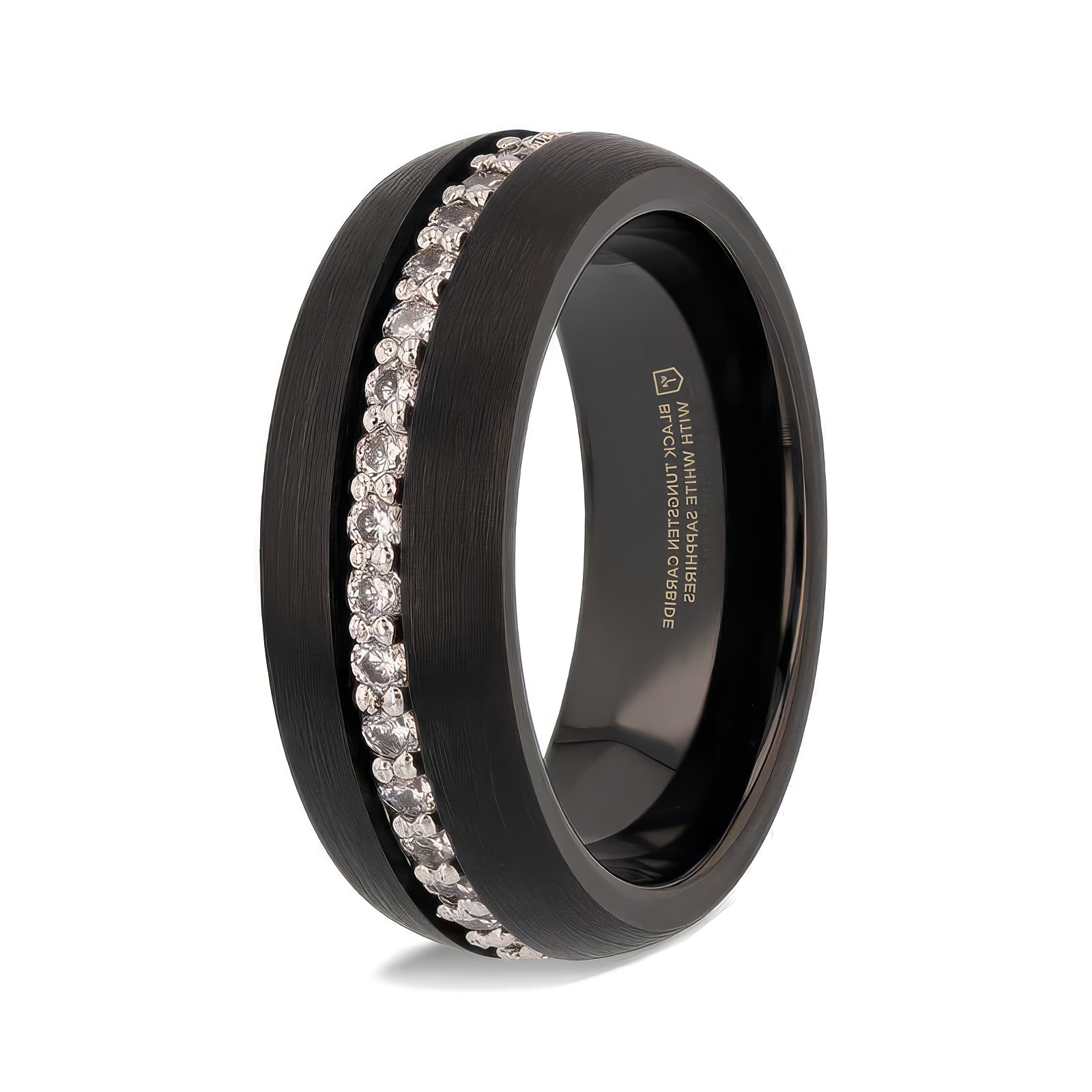 The Tsar Black Tungsten Ring Domed Brushed Finish with White