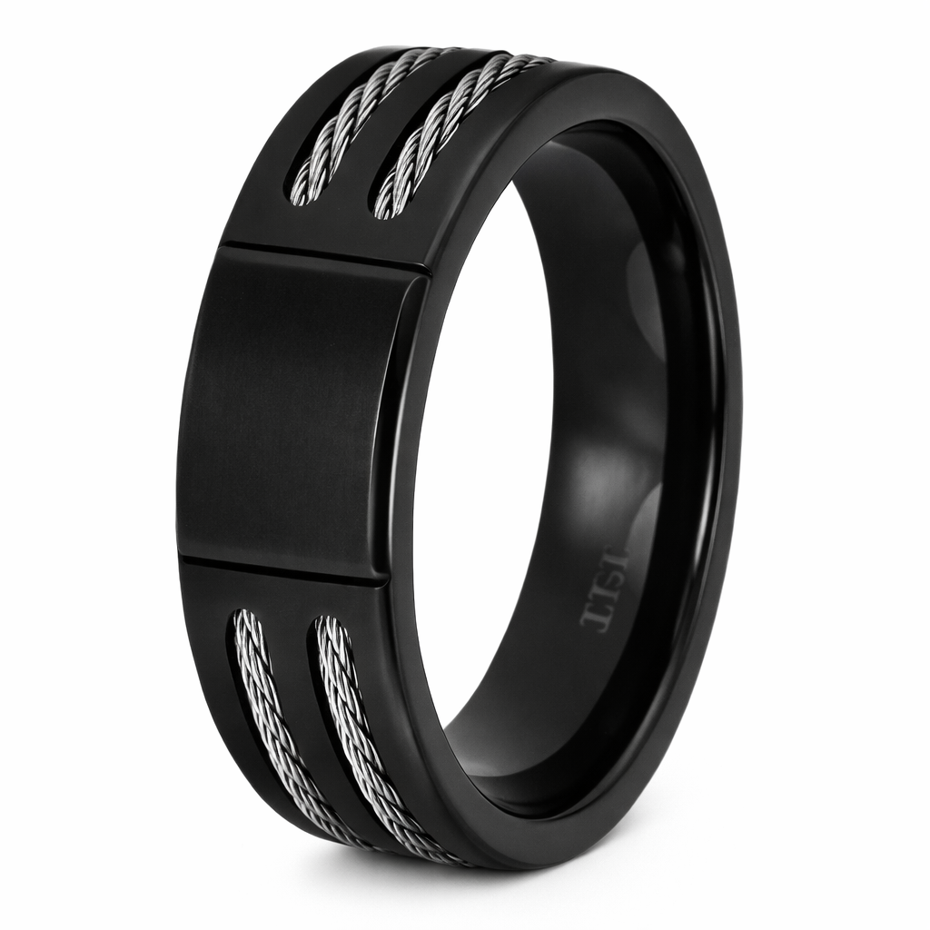 Black Titanium Two Cable Ring - 7mm – Just Mens Rings