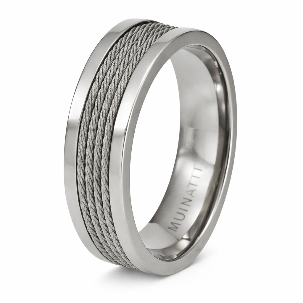 Men’s Polished Titanium Ring with Four Center Cables | 8.3mm – Just ...