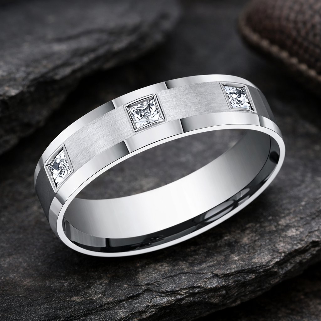 mens white gold dress rings 14K White Solid Gold Mens Diamond Wedding Ring Band 1 Ctw main image 1