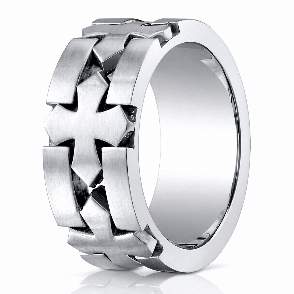 The Chunk Polished Cobalt Chrome Flat Men's Ring Cut Celtic Cross
