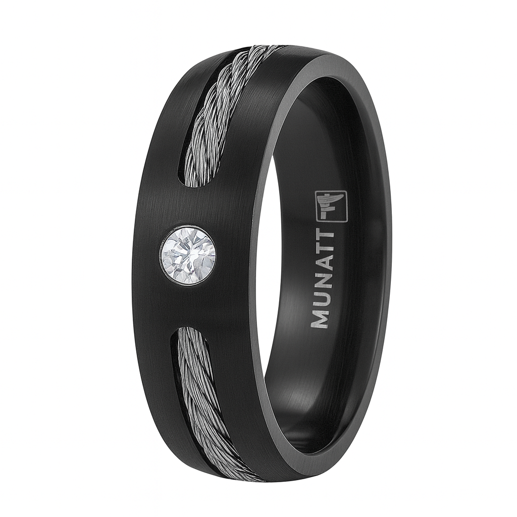 The Circuit Men's Black Titanium Cable Ring with Single CZ | 7mm – Just ...