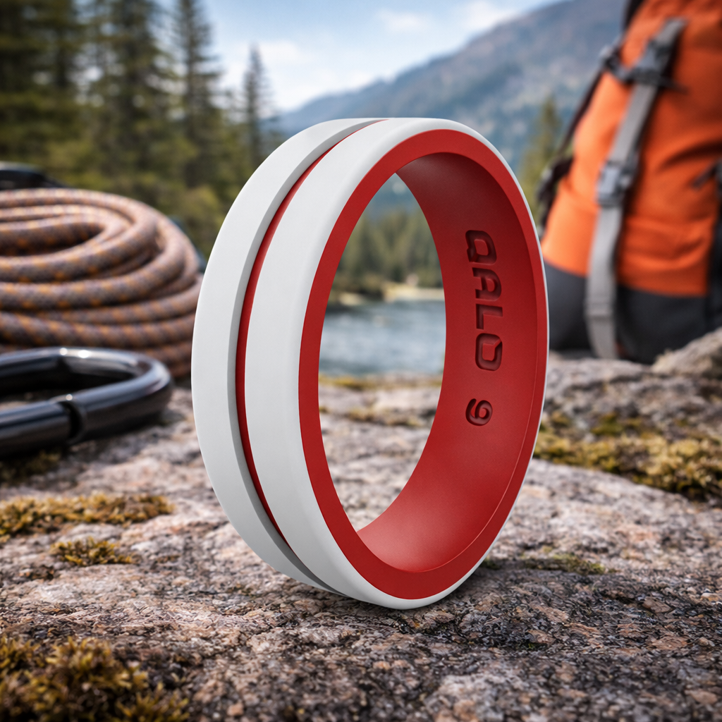 Crimson Red Rings The Crimson Core 8mm Qalo White and Red Interior Premium Silicone Band ...