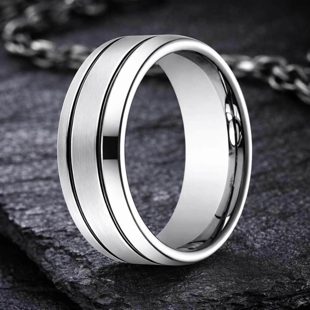 The Delta Men's Cobalt Wedding Band with Two Black Parallel