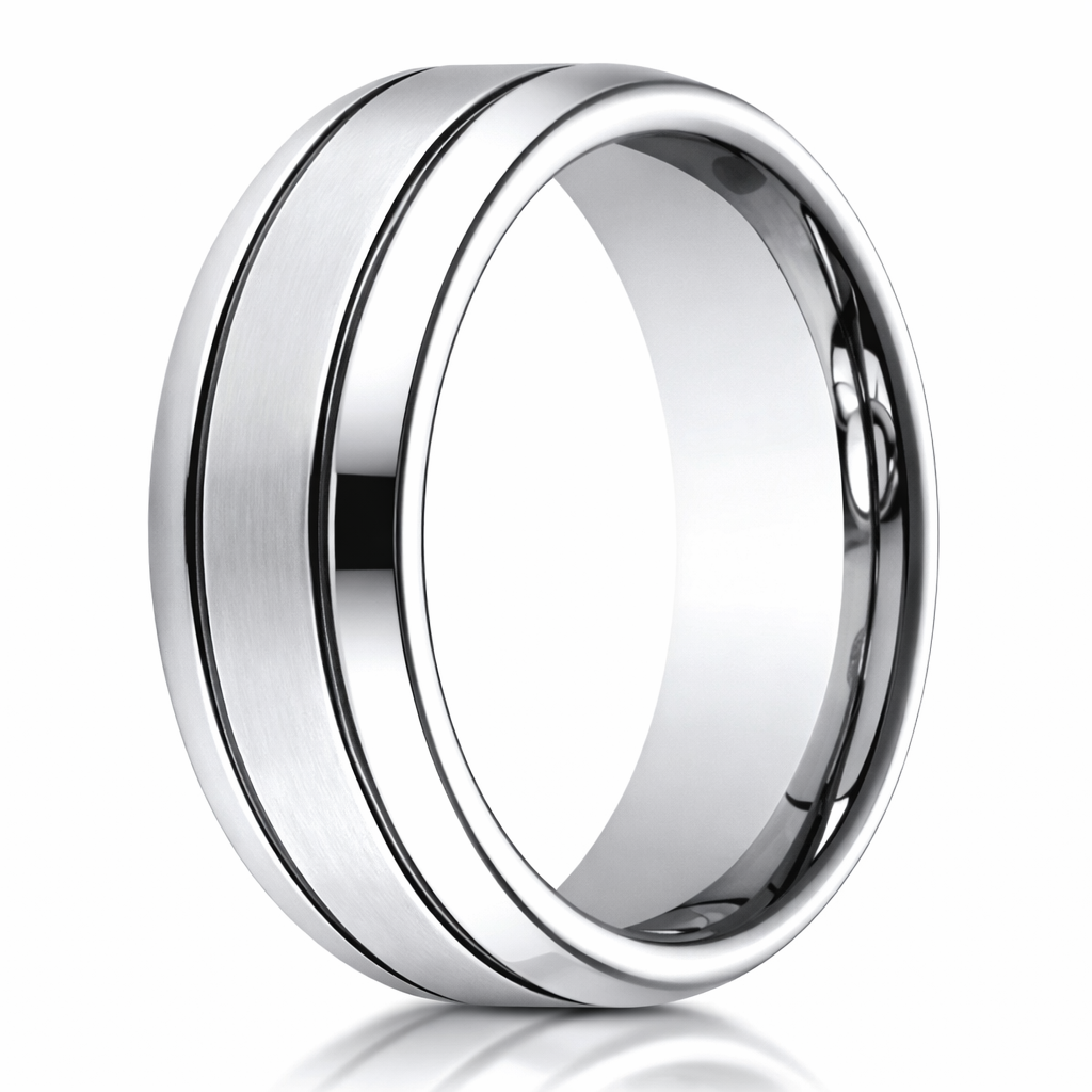 The Delta Men's Cobalt Wedding Band with Two Black Parallel