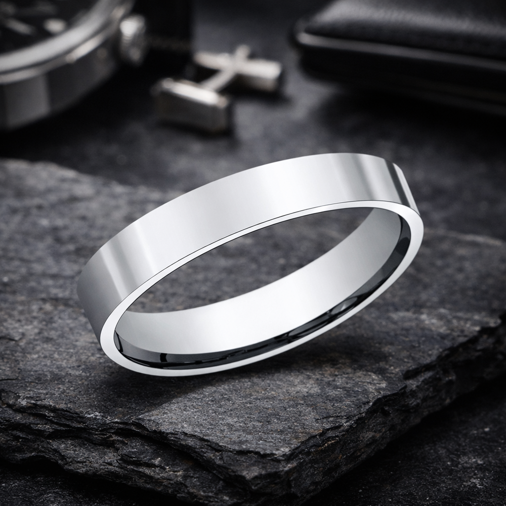 The Element Flat Profile Men's Wedding Band in 950 Platinum Polish- 4m ...