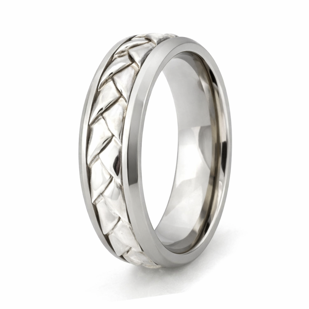 The Entwine Titanium and Sterling Silver Braided Center Design Ring-7m ...