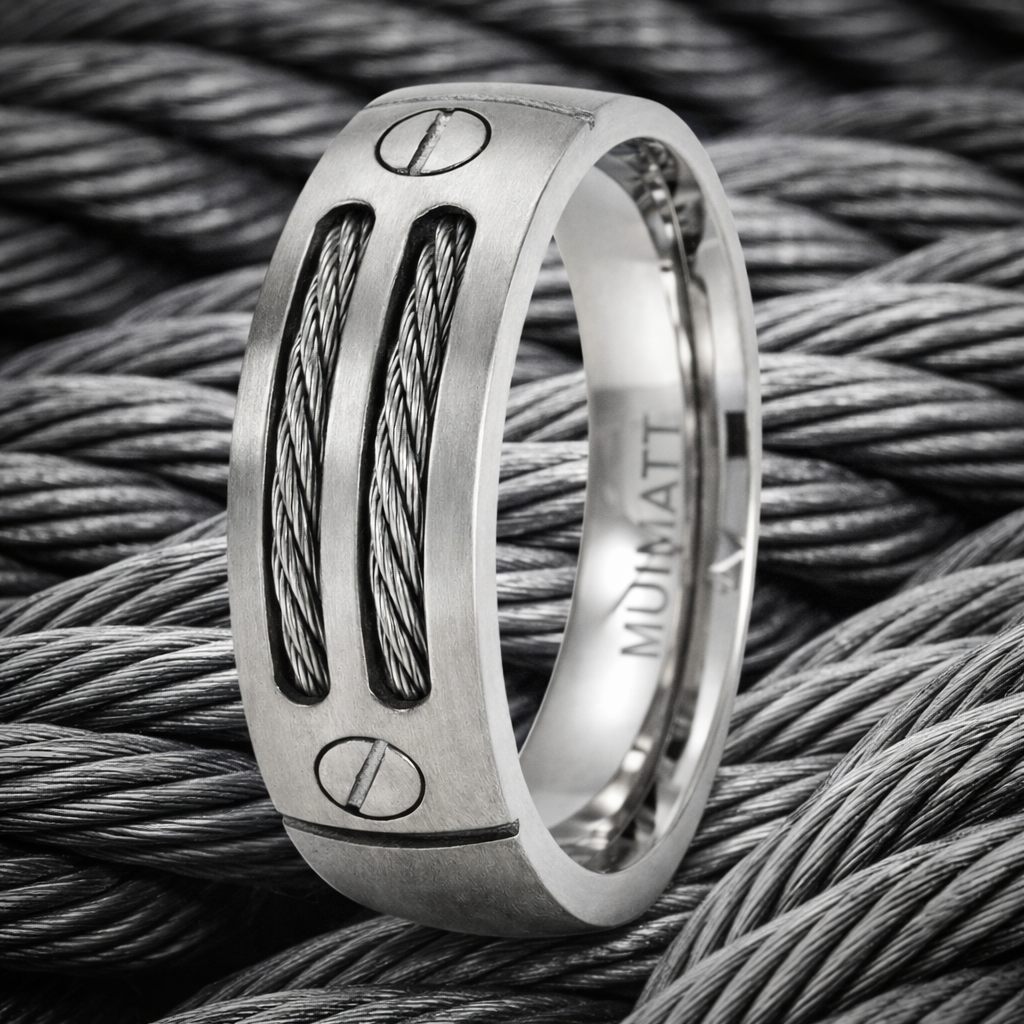 The Flux Double Cable Men's Titanium Ring and Two Screws 8mm – Just ...