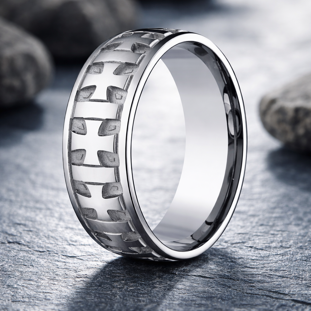 The Gaelic Men's Ring in Platinum with Crosses Center Polished Edge 6m ...