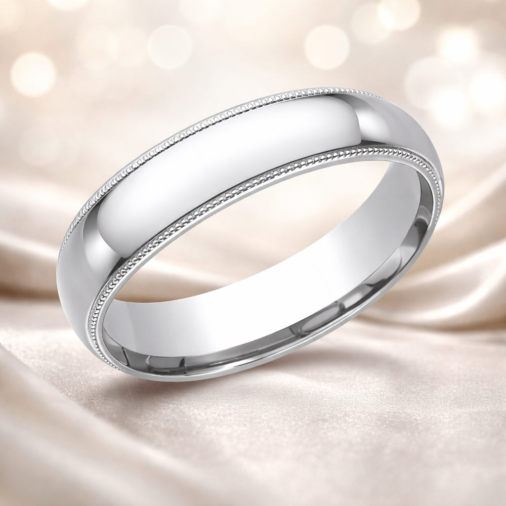 The Gentleman Platinum Comfort Fit Wedding Ring Milgrain Edges 4mm