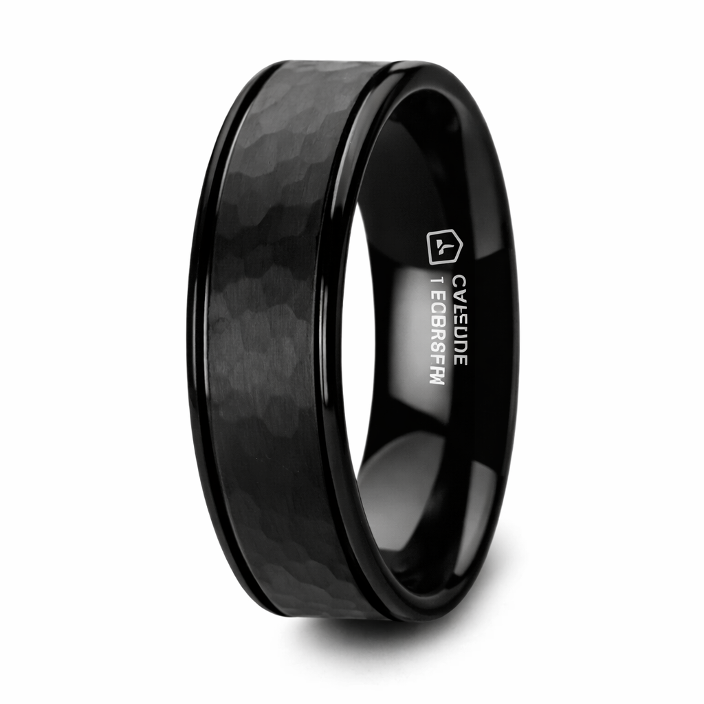 The Hammer Black Tungsten Carbide Ring Dual Offset Grooves Polished Ed ...