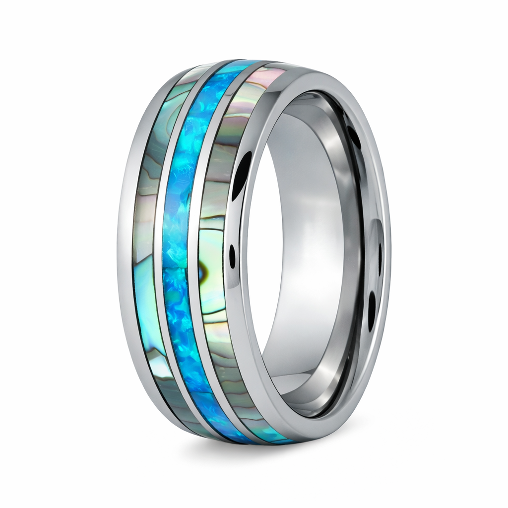 The Horizon Tungsten Ring with Opal and Mother of Pearl Inlay-8mm ...