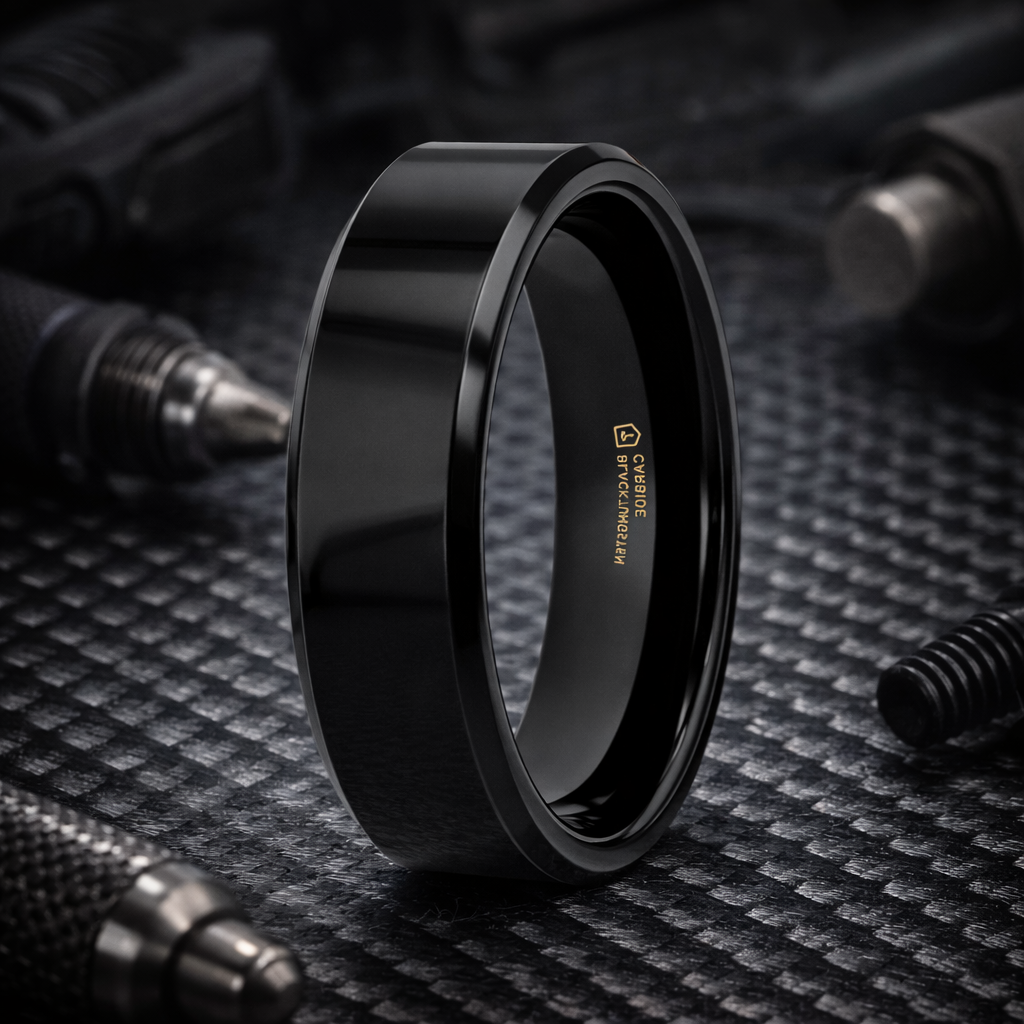 The Infinity Black Tungsten Ring with Beveled Edges 4mm or 7mm – Just ...