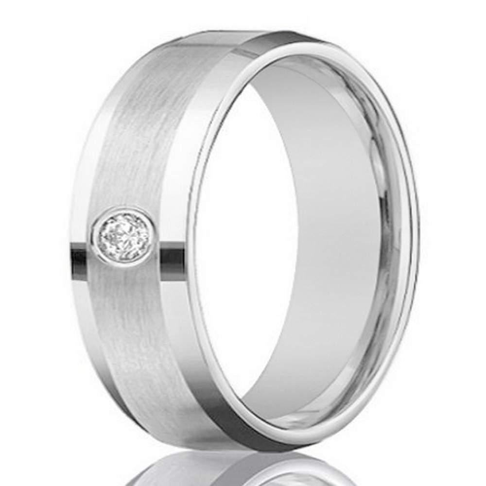 Mens 4mm 14k White Gold Diamond Band with Satin Finish