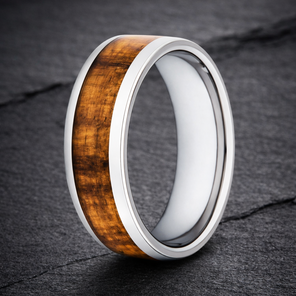 The Oahu Titanium Koa Wood Matching Rings 5mm or 8mm – Just Mens Rings