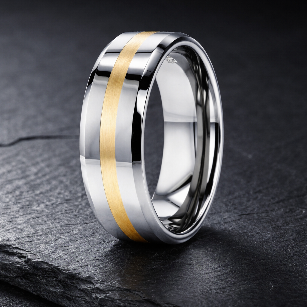 The Legionaire 14KY Gold Inlaid Beveled Edge Tungsten Ring 6mm – Just ...