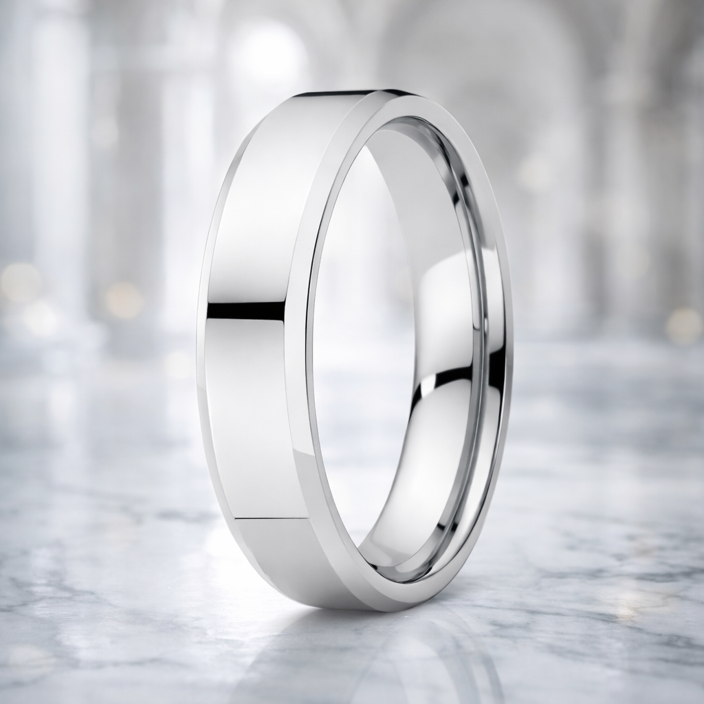 The Lumis Tungsten Carbide Wedding Ring Beveled Edges and Polished Fin ...