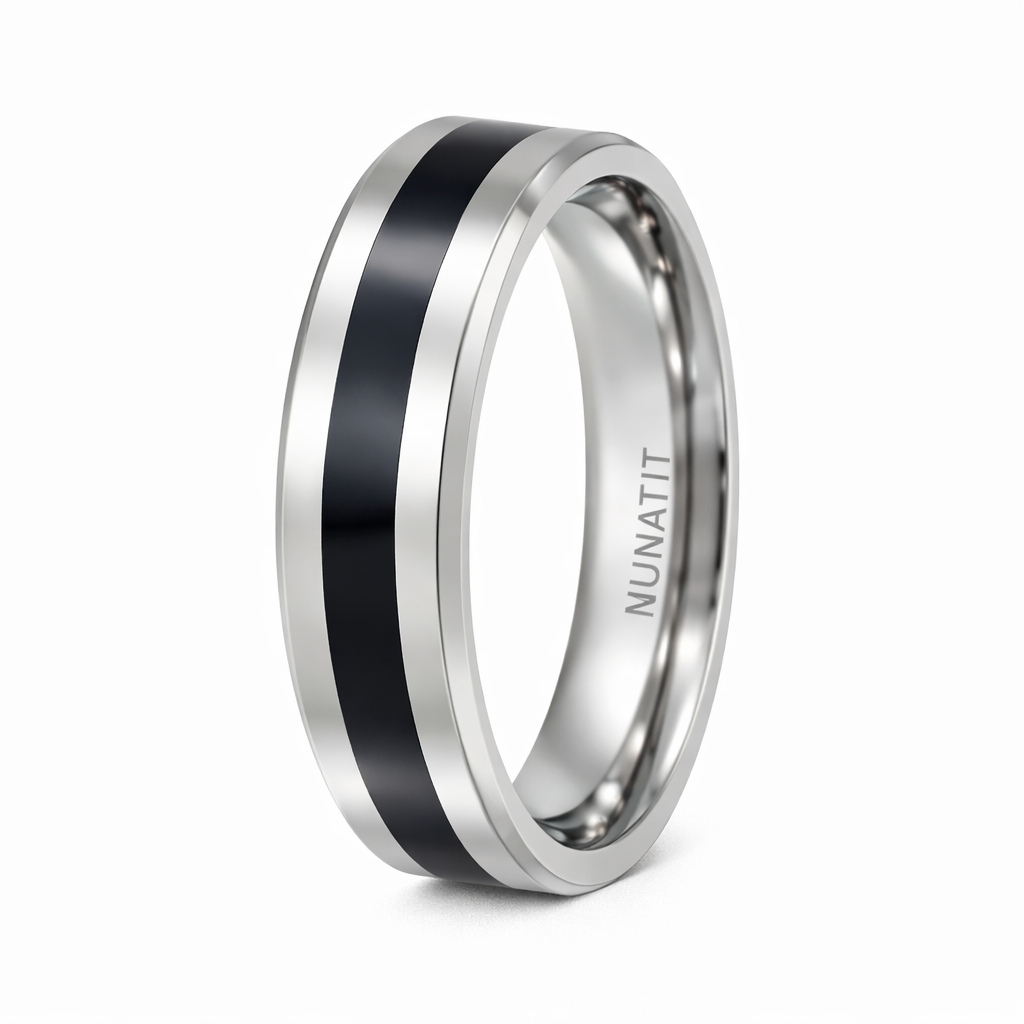 The Matrix Mens Titanium Wedding Ring with Black Resin Inlay | 8mm