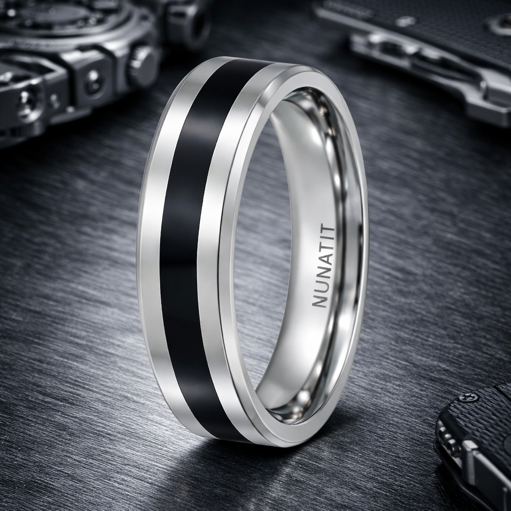 The Matrix Mens Titanium Wedding Ring with Black Resin Inlay | 8mm ...