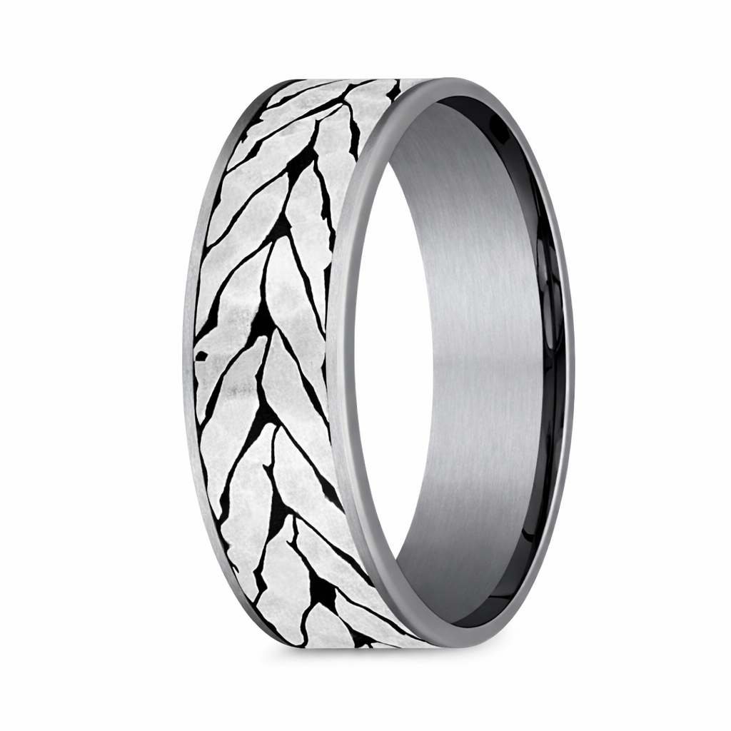 The Medallion 7.5mm Tantalum and Titanium Hammered Chevron Pattern Rin ...