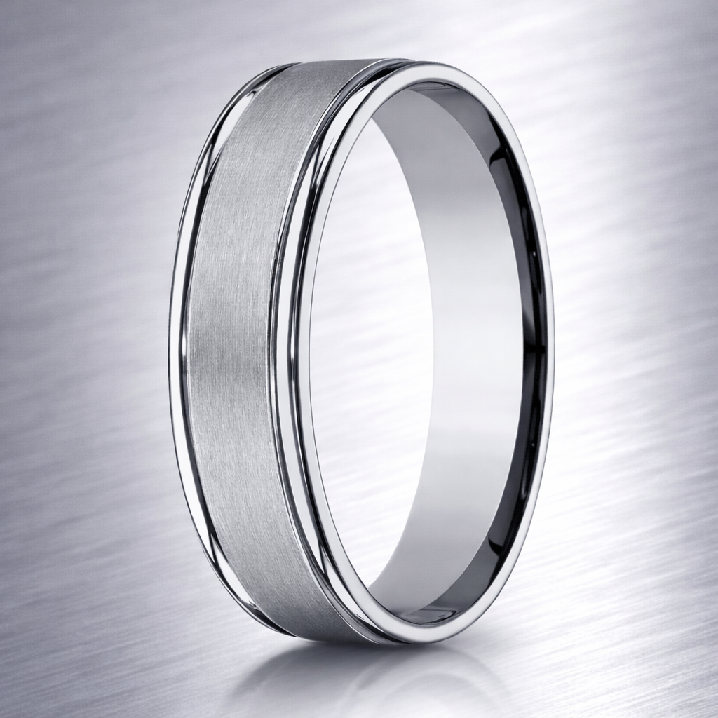 Rounded Rings Men The Meridian 6mm Titanium Satin Finish Polished Rounded Edge Men's Wed ...